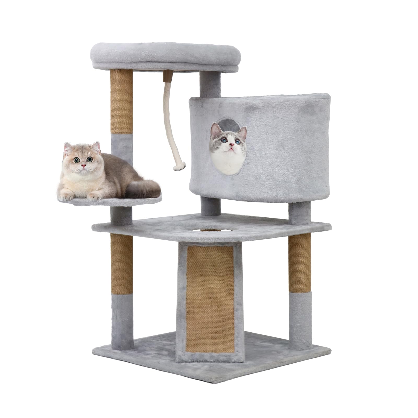 CozyMeow キャットタワー ハンモック 人気 猫タワー すごい キャットタワー据え置き 省スペース 多頭飼い 爪研ぎ 広いハウス 見晴台 天然麻紐 爪とぎ 組み立て簡単 高さ約93cm 日本語説