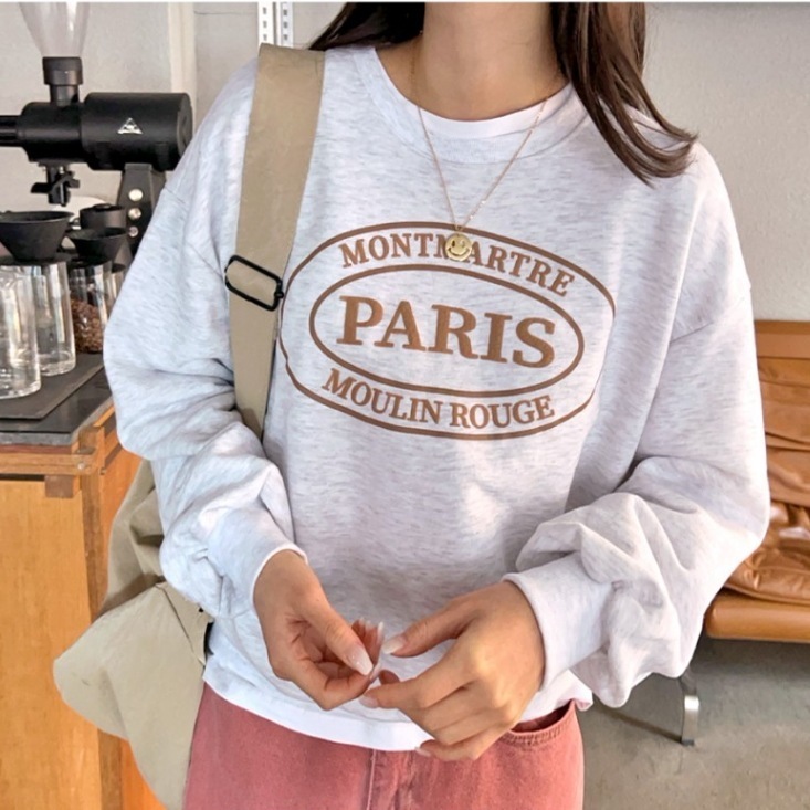 プリントトレーナー カジュアルトレーナー ラウンドネックトップス トップス プルオーバー トレーナー 袖あり 長袖 ボリューム袖 Uネック ラウンドネック ストレート Iライン かわいい 大人可愛い