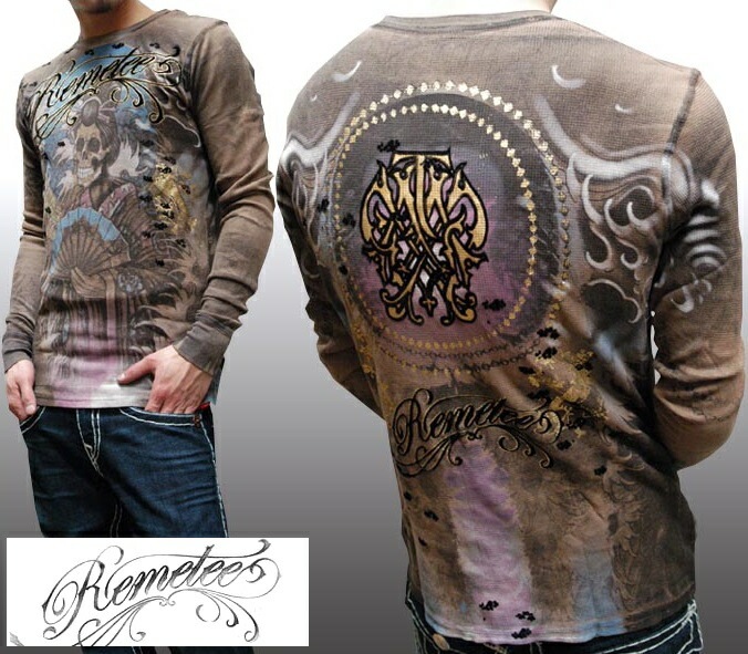 レメティー メンズ ロンT サーマル REMETEE 長袖 Tシャツ シャツ GEISHA ブラウン LAセレブ 多数着用 プレミアム ブランド セレブ カジュアル セレカジ ファッション ロック ス