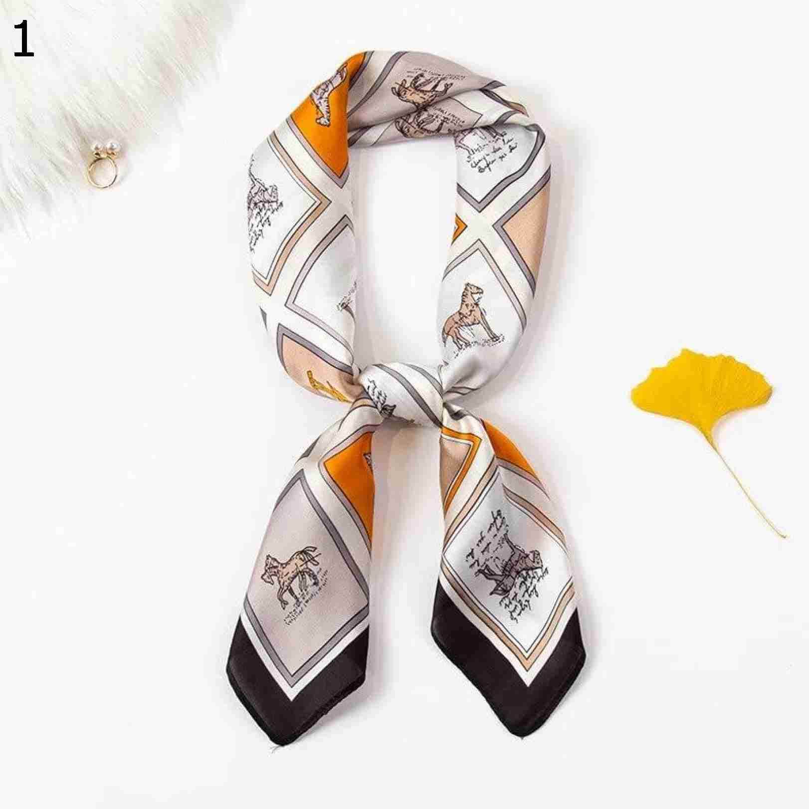 【20%OFFクーポン～】スクエア スカーフラップ ヘア タイ ヘッドバンド 春 秋 ダーク グリーン ヒョウ フローラル ショール スカーフ 3 : Size 70*70cm) (Color