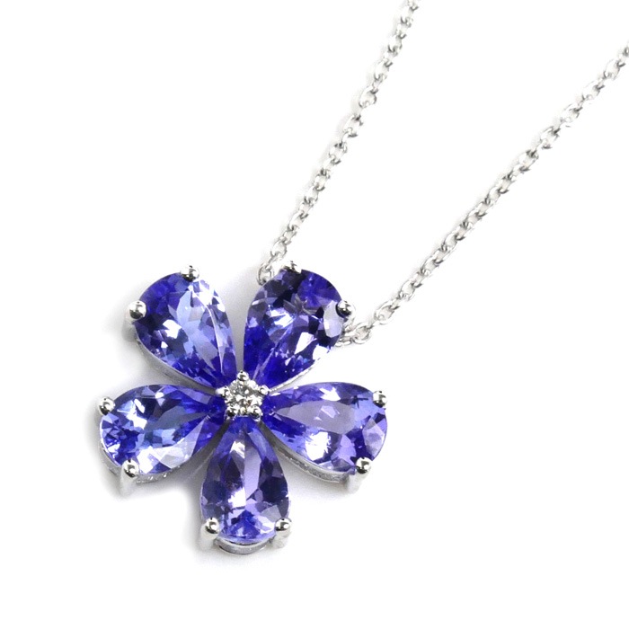 K18WG ホワイトゴールド ネックレス タンザナイト1.80ct ダイヤモンド0.02ct 3.1g -45cm フリーチェーン レディース 中古ネックレス