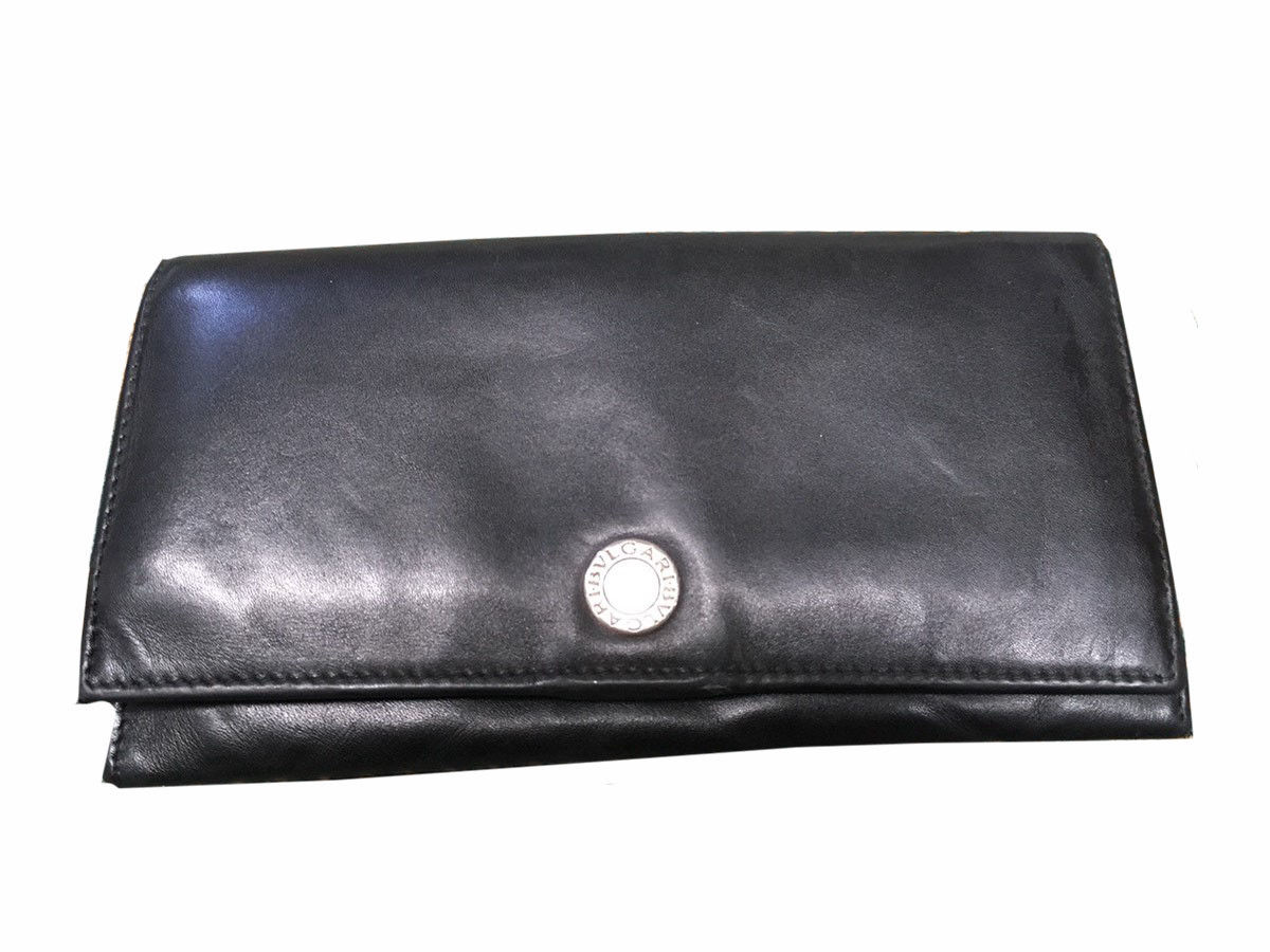 長財布 ファスナー 二つ折り ブルガリブルガリ ブラック シルバー 中古