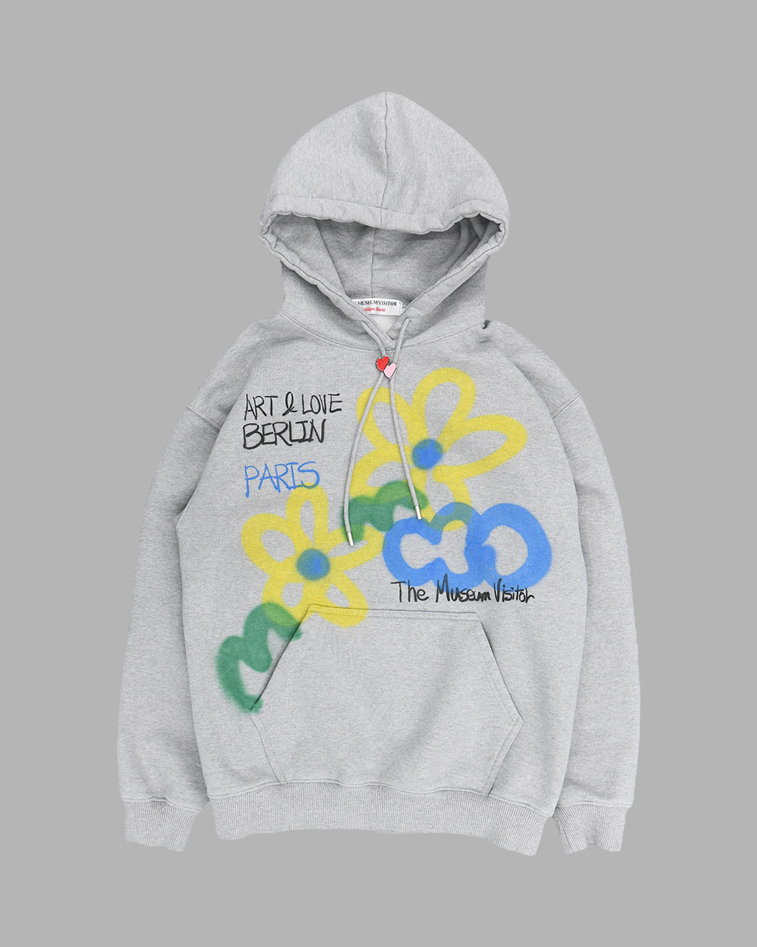【THE MUSEUM VISITOR】 FLOWER AND CLOUD SPRAYED HOODY : GREY