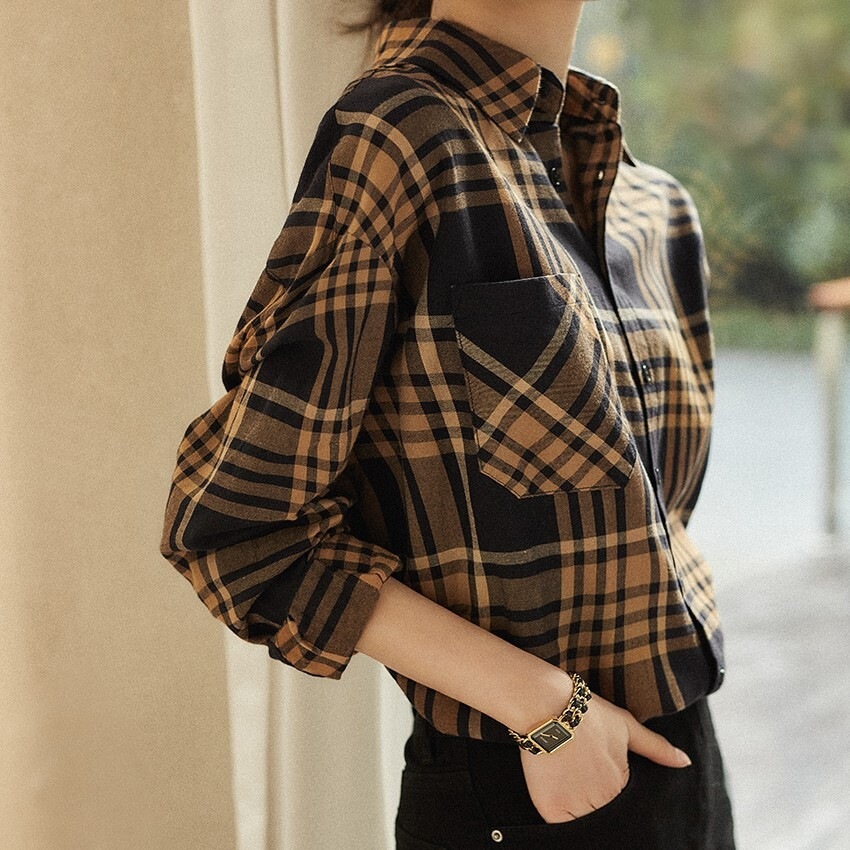 チェック柄シャツ イエロー トップス シャツ ブラウス スリム 細身 ストレート スマート かわいい 5,380円