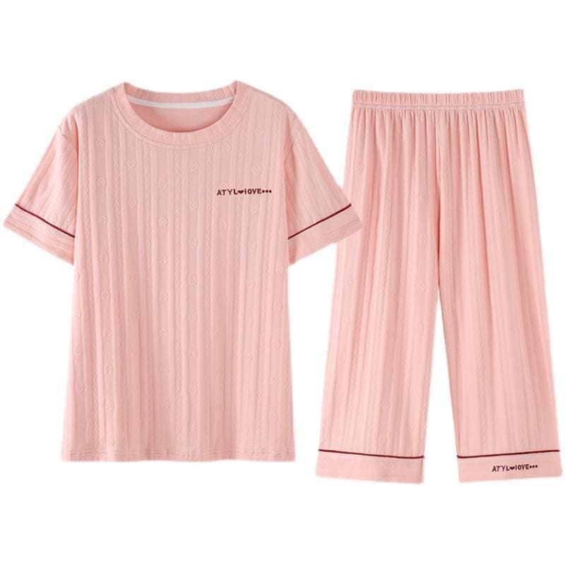 ルームウェア 部屋着 レディース 半袖 婦人 ミセス ママ 高齢者 パジャマ 夏 綿 7分丈 パンツ 薄手 シンプル 大きいサイズ ホームウェア セット