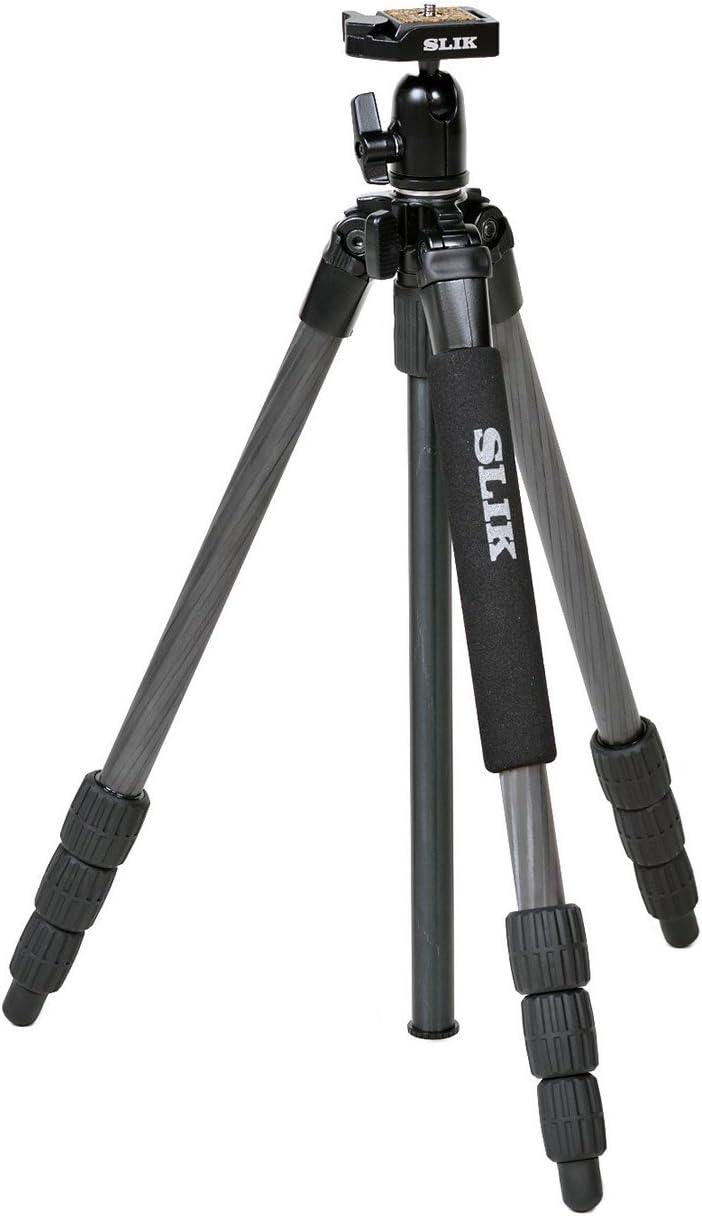 SLIK カーボン三脚 ライトカーボン E54 4段 ナットロック式 19mmパイプ径 自由雲台クイックシュー式 106976