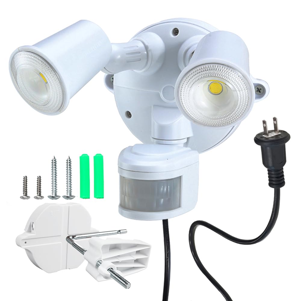 LED人感センサーライト屋外用コンセント式明るさ2500ルーメンAC 100V 50/60HzIP54 防雨電源コード5m2灯式省エネルギー带日本語の取扱説明書 (コンセント式2灯)