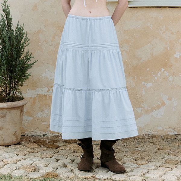 LACE PINTUCK LONG SKIRT SKY