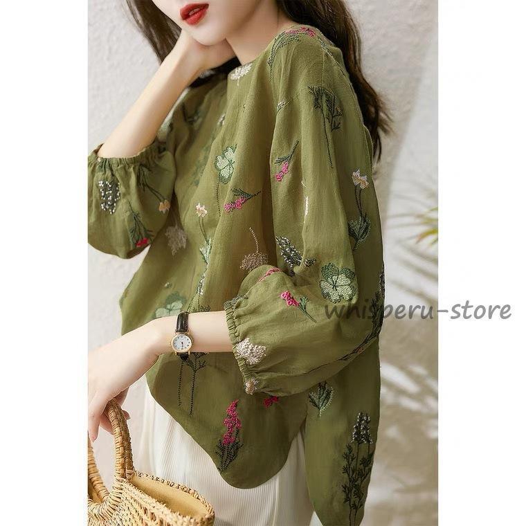 【新作入荷】気質 長袖シャツ チュニック 春 ブラウス シャツ 長袖 レディース プルオーバー ブラウス ロングシャツ 夏 刺繍 お洒落 大きいサイズ 40代 50代 夏 ゆったり 花柄 可愛い