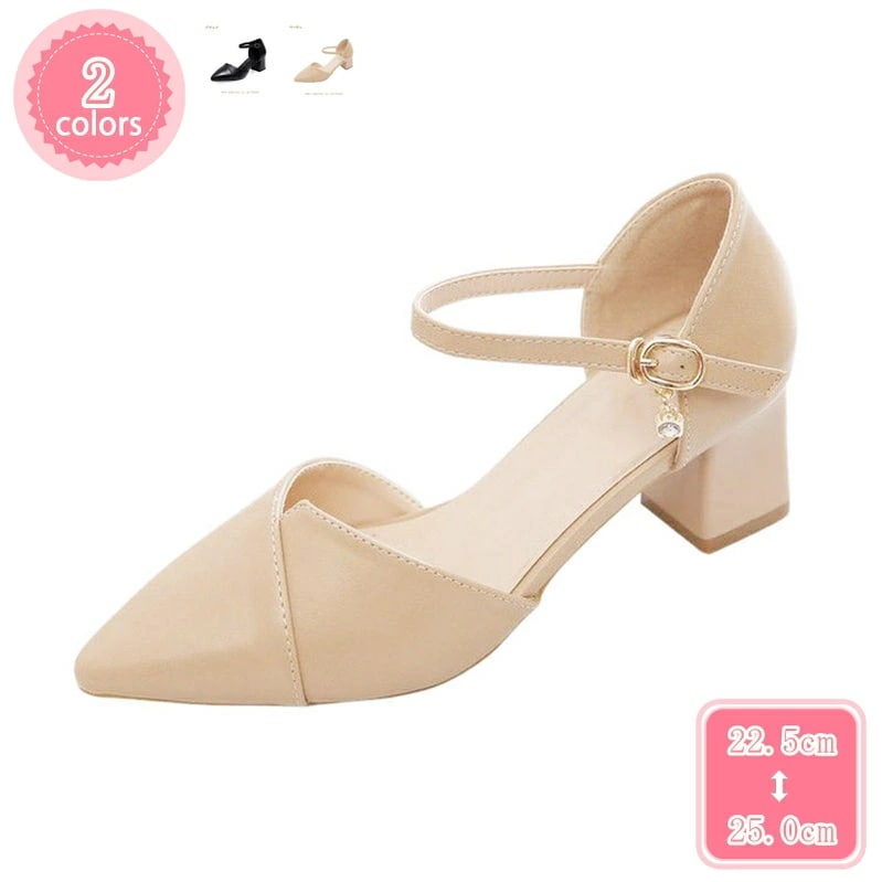 777円OFFクーポン ミドルヒール アンクルストラップ パンプス 痛くない 太ヒール レディース 走れる ポインテッドトゥ 靴 ストラップ 結婚式 ブラックフォーマル 歩きやすい お呼ばれ 大きいサ