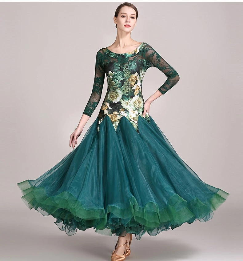 ダンス 衣装 社交ダンス ワンピース おしゃれ 大きい裾 黒 花柄 タンゴ服 モダンダンス 舞台 演出 イベント衣装 ステージ衣装 ラテンダンス ダンスウエア 競技着 練習着 ダンスワンピース 女性用