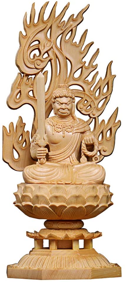 仏像 不動明王 不動明王像 檜木 木彫 仏具 (約)高30cm幅12cm奥行12cm