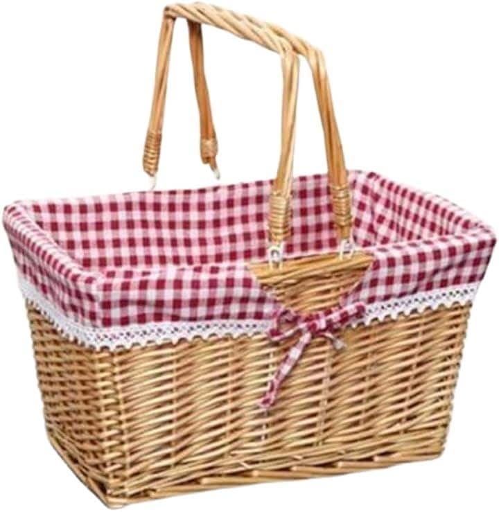 ピクニックバスケット 手編みバスケット 水洗い 籐製 キャリングハンドル付き 大：38x28x19cm(タイプB, 大：38x28x19cm)