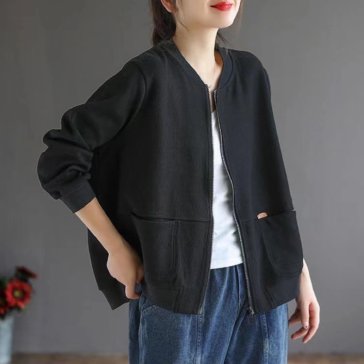 ブルゾン 長袖 ライトアウター レディース ジャケット 無地 スウェット アウター ショート丈 春 秋 大きいサイズ 20代 30代 40代 50代