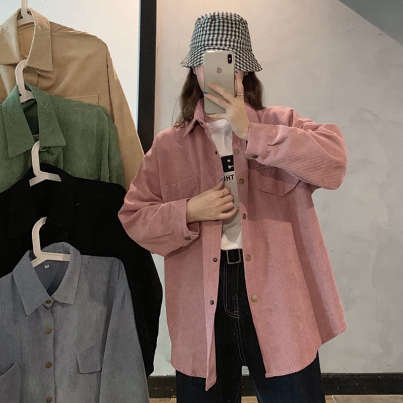 トップス アウター シャツ ショート ショート丈 袖あり 長袖 襟付き コーデュロイ かわいい 大人可愛い シンプル カジュアル 大人 おしゃれ お洒落 かっこいい レトロ アジアン 大人可愛い wt