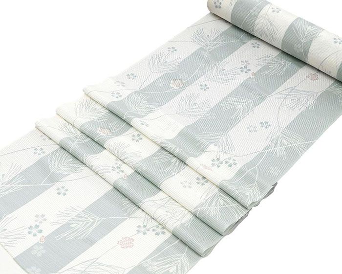 夏物 小紋 反物 正絹 絽 桜松葉模様 小紋 新品 未仕立 wc3037