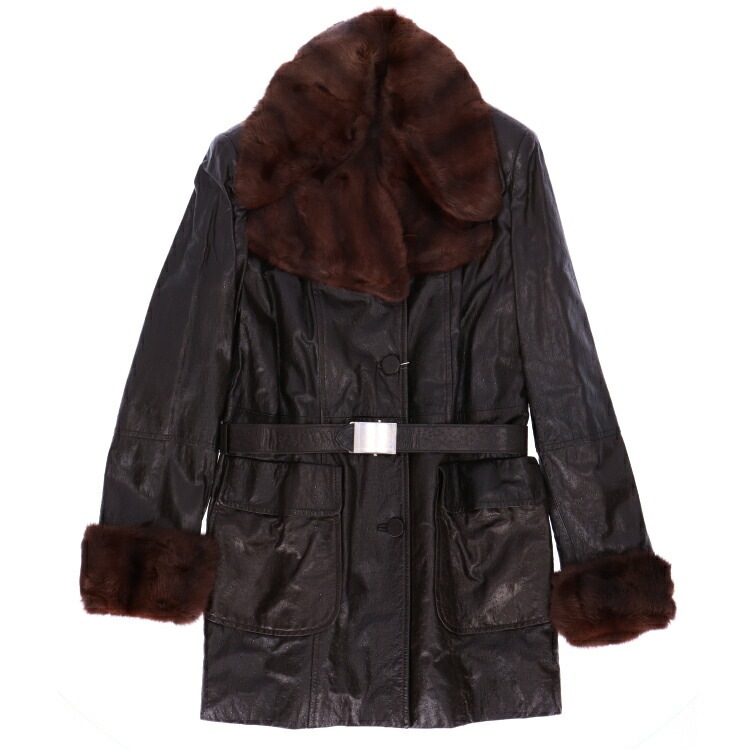 訳あり ラム レザー ジャケット スキレル ファー トリム オーストリッチ型押し ナッパ ベルト付 ダークブラウン レディース ギフト プレゼント