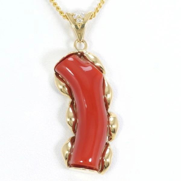 K18 18金 YG イエローゴールド ネックレス サンゴ ダイヤ カード鑑別書 ジュエリー 中古 61,050円