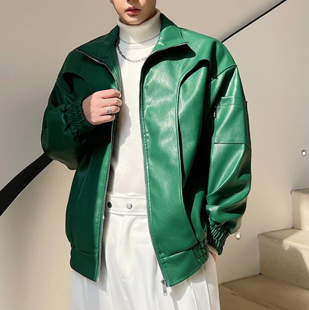 韓国ファッション メンズ アウター 服 長袖 PU レザー ジャケット PY06 2color