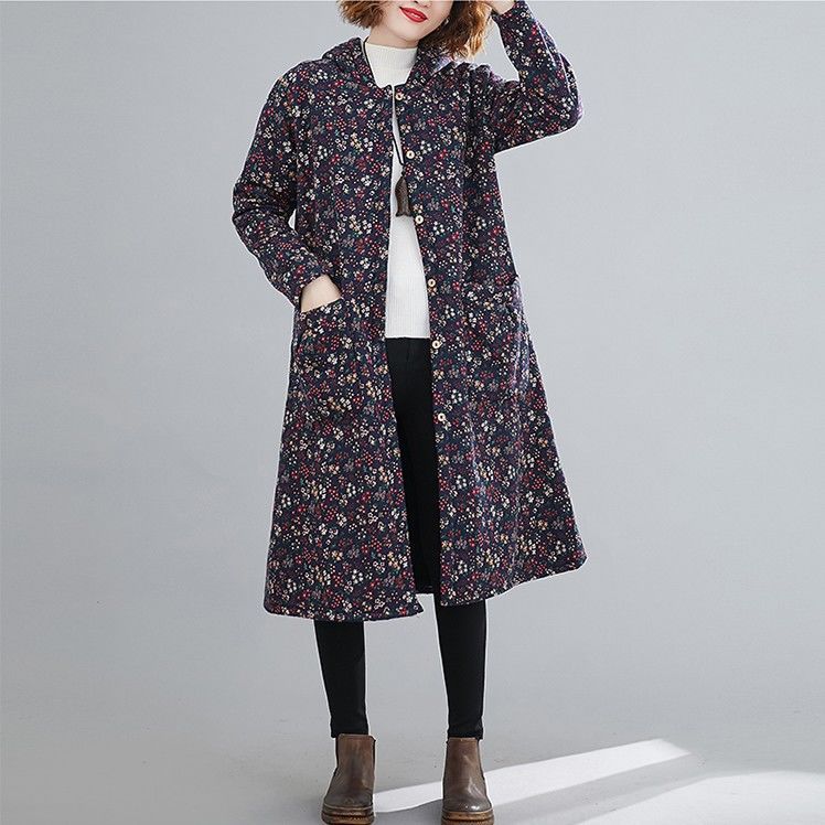 裏起毛 ロングコート 中綿コート コート 冬 秋 花柄 花柄コート フード付き 裏起毛コート 秋冬 裏ボア アウター ブラック あったか 防寒 防風 40代 50代 60代 5,255円