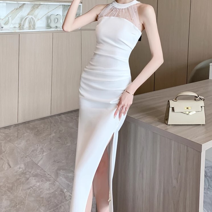 ワンピース パーティードレス ワンピドレス ロング丈 ホルターネック スリット かわいい 大人可愛い きれいめ カジュアル 大人 上品 おしゃれ お洒落 かっこいい 大人女子 ガーリー 個性的 クール