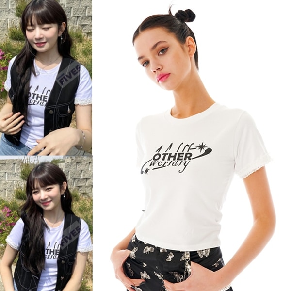 【アイブ着用】OTHER-worldly Logo Lace Crop T-shirt