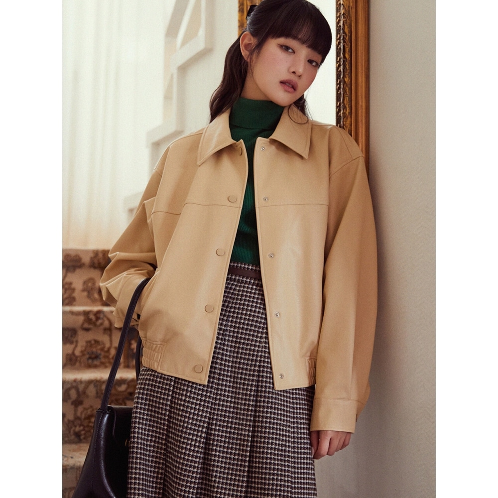 ロラローラレザーボンバージャケットベージュ