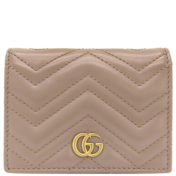 グッチ GUCCI 二つ折り財布 ダブルG カードケース ウォレット シェブロンキルティングレザー ベージュ ゴールド金具 コンパクトウォレット 466492 【箱】【中古】