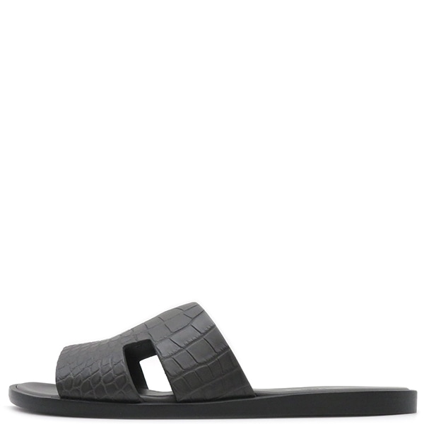 エルメス HERMES サンダル イズミール カーフ アリゲーター グレー系 #41 クロコ フラットサンダル 【箱】【中古】