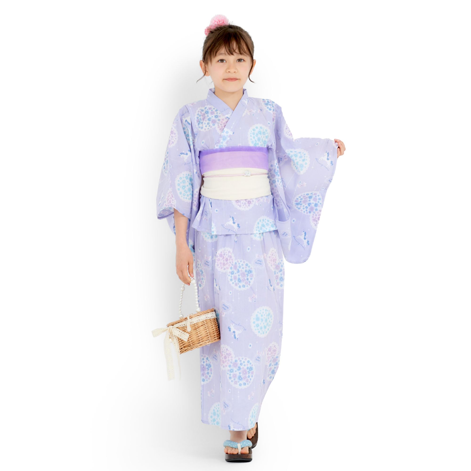 [NISHIORI] 浴衣 2way セパレート ワンピース 4点セット 女の子 キッズ 浴衣ドレス キャミソール 兵児帯2本がセット 10柄 6サイズ (11W-6, 130cm)