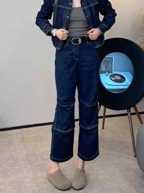 レディース ファッション オシャレ カワイイ シンプル 人カワイイ きいサイズ ブルー ハイウエスト ジーンズ ズボン ストレート パンツ