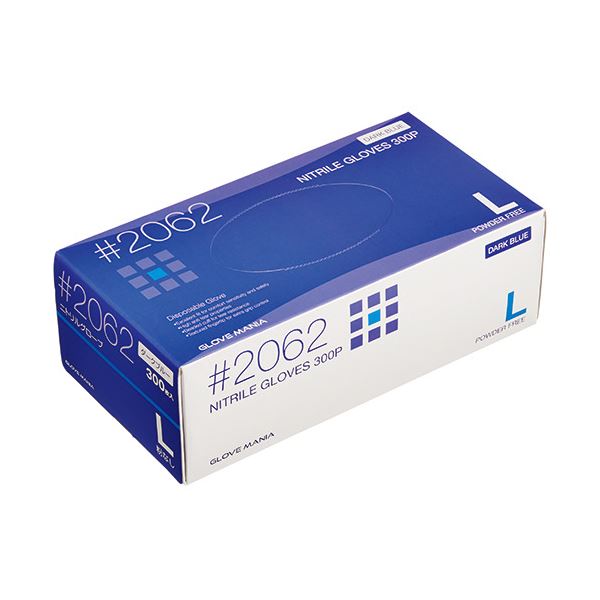 （まとめ） 川西工業 ニトリル使いきり手袋 粉なし ダークブルー L #2062 1箱（300枚） [x3セット]