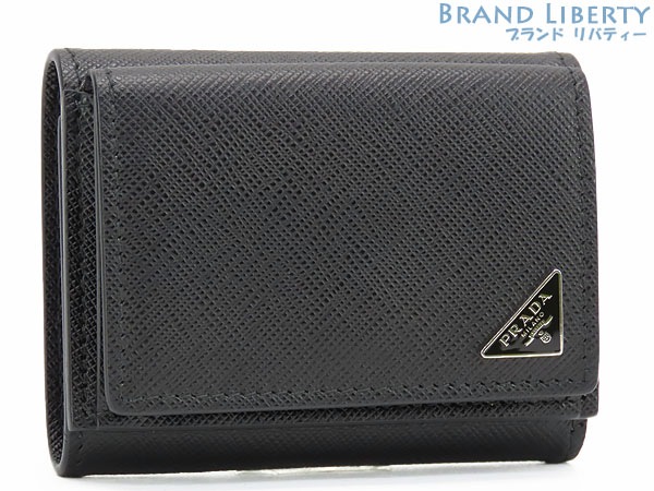 未使用プラダサフィアーノトライアングル三つ折り財布コンパクト財布ミニウォレットNEROブラックサフィアーノレザー2MH021