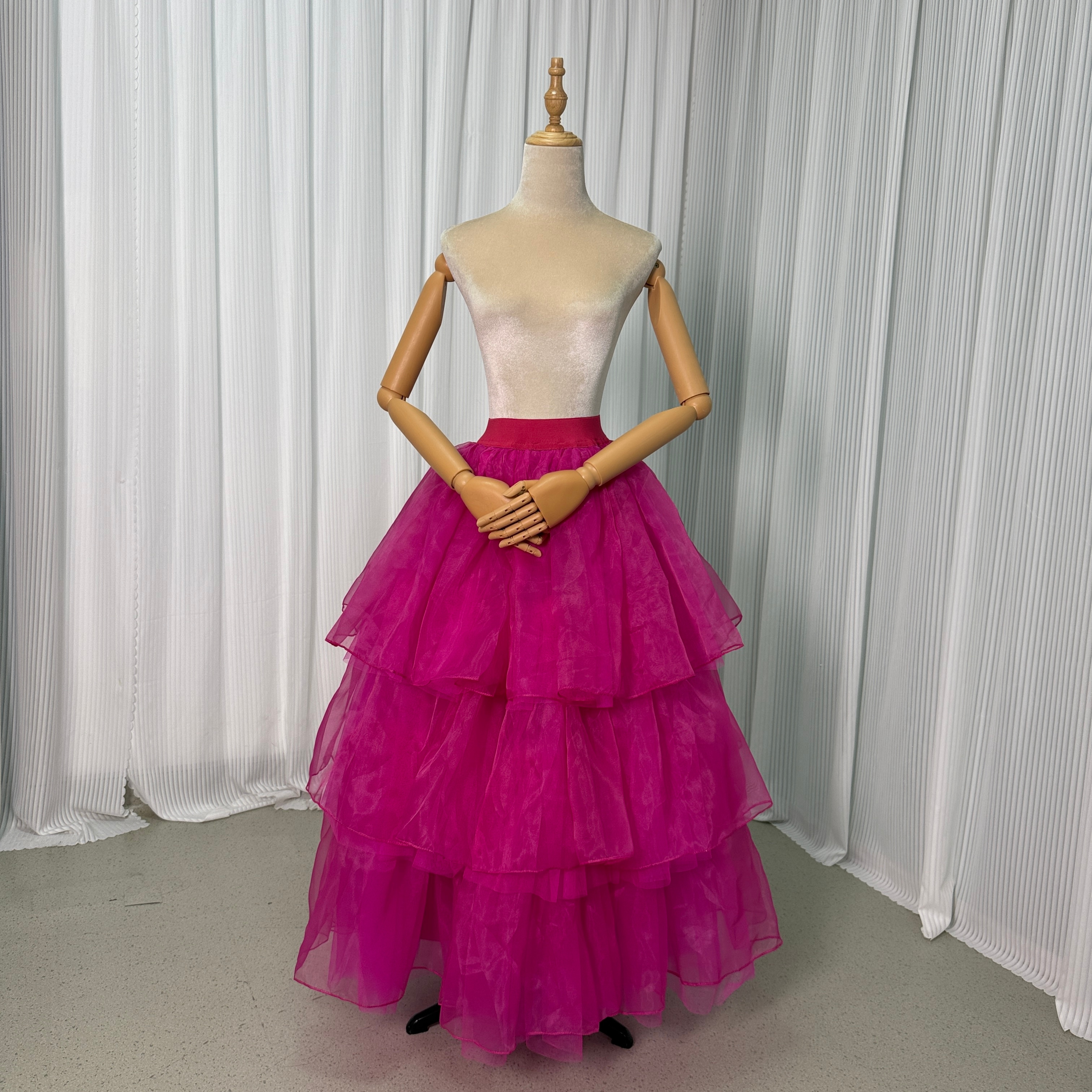 カラードレス ビビッドピンク 上質オーガンジー レイヤードドレス 花嫁 スカート