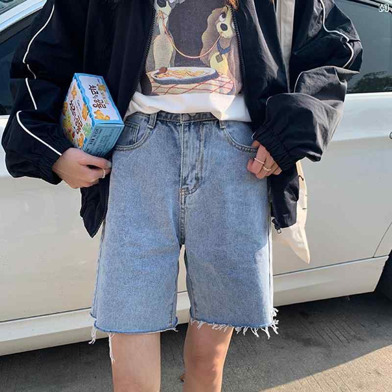 レディースファッション　かわいい　オシャレ　海外 デニム ハイウエスト ボタン 付き ワイド レッグ ショーツ