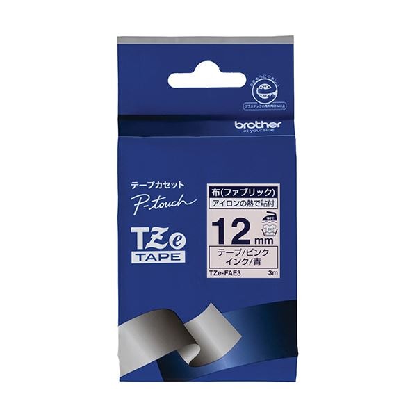 （まとめ） ブラザー ピータッチTZeテープ（布テープ） 12mm ピンク／青文字 TZE-FAE3 1個 (×5セット)