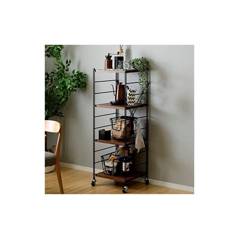 ラック (キャスター付き) 全体耐荷重100 棚板カンタン高さ調節 幅45.5奥行41.5高さ128 組立品 ブライトブラウン MWS-12444C(BBR/SBK)