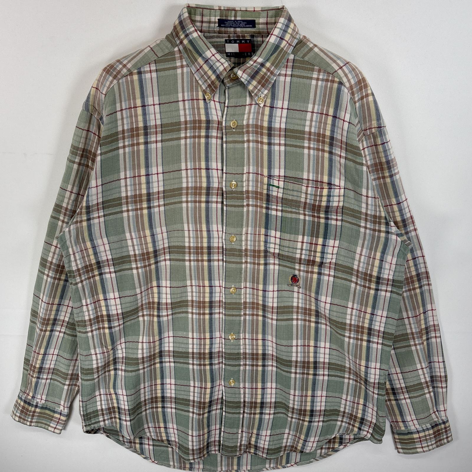 古着 90s/90年代 長袖シャツ ボタンダウンシャツ ストライプ ワンポイント 刺繍 ロゴ M ベージュ系 マルチカラー メンズ