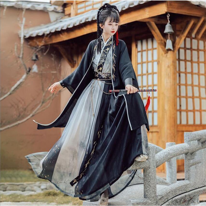 漢服 宋時代衣装 竹柄プリント刺しゅう レディース メンズ 男女兼用 ペアお揃い コスチューム 時代劇 華流舞台衣裳 ステージ衣裳 衣装 チャ