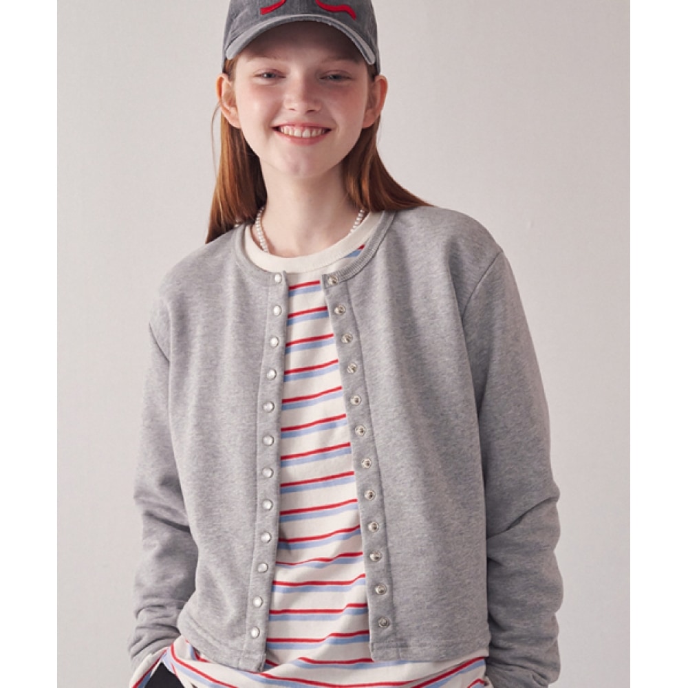 TRONRON スナップオープンスウェットカーディガングレー