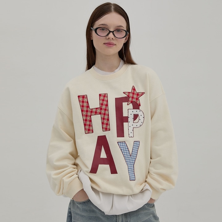 HAPPY Patchwork MTM スウェットシャツ IVORY 7,868円