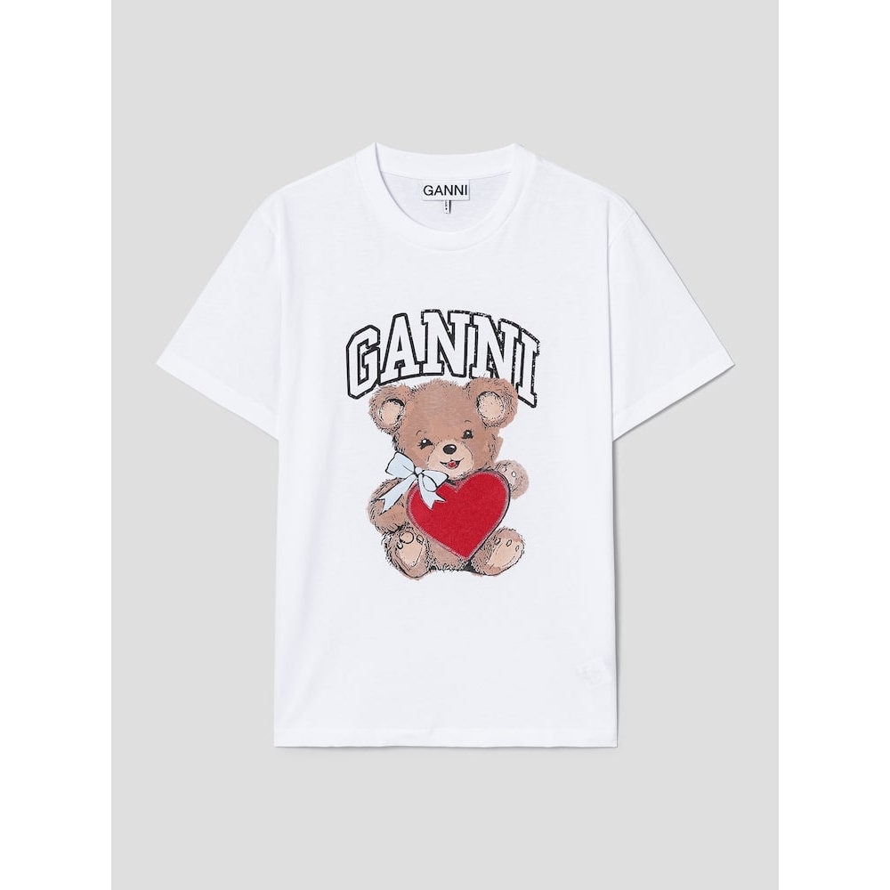 GANNI [エクスクルーシブ] ベーシックジャージーベアリラックスTシャツ-ホワイト QN5142C051