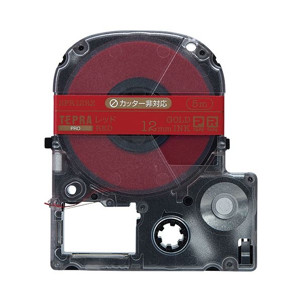 (まとめ) キングジム テプラ PRO テープカートリッジ りぼん 12mm レッド／金文字 SFR12RZ 1個 (×20セット)