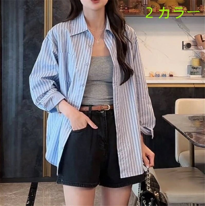 カジュアルシャツ ストライプ柄 レディース 長袖ゆったり ブラウスカーディガン夏