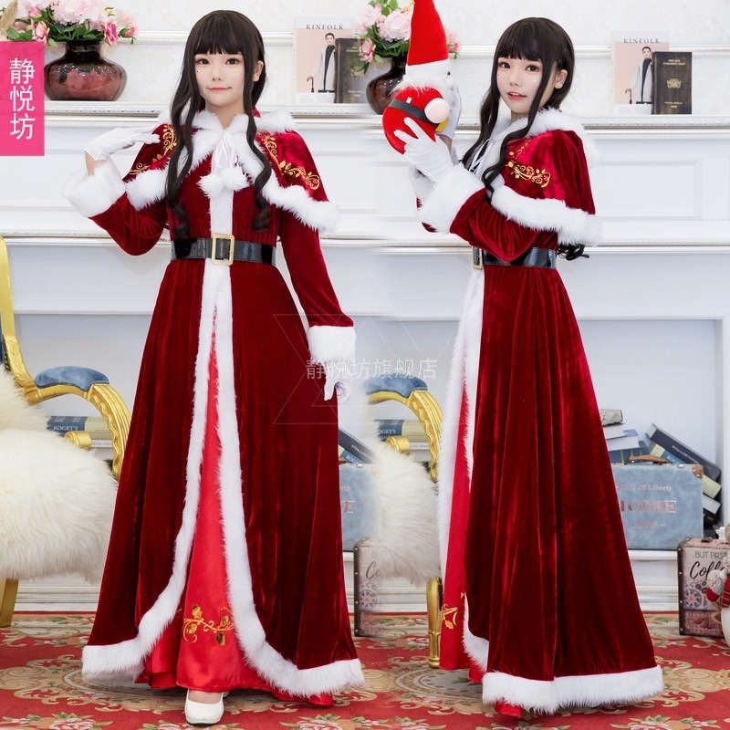 クリスマス大人用コスチューム赤いフード付き厚みのあるマントケーププリンセススカートステージバーdsパフォーマンスクリスマス衣装