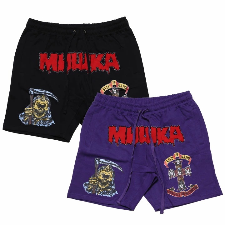 MISHKA ハーフパンツ スウェット 裏起毛 半ズボン 短パン メンズ 春夏用 黒 紫 大きいサイズ ミシカ ショートパンツ CYCO SIMON サイコサイモン