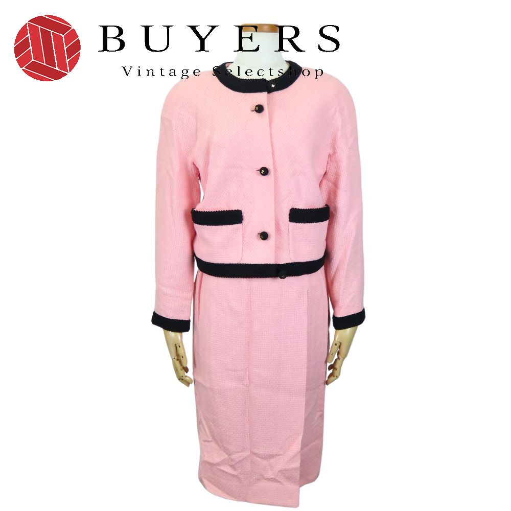 中古 セットアップ 36 ウール シルク ピンク ブラック バイカラー ココボタン アパレル レディース 女性