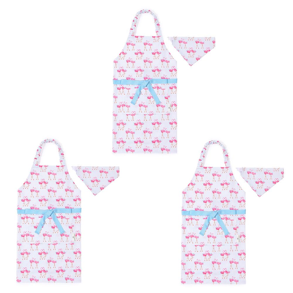 LAURA ASHLEY/COLORFUL CANDY STYLE 子どもエプロン(130～160cm) Pretty Flamingo 3枚セット おしゃれ 子供用 子供 こども エプロン 三角巾