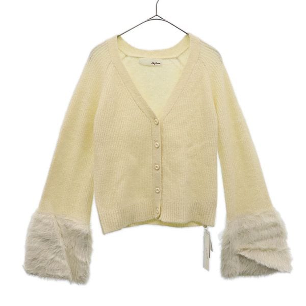 未使用 長袖 ファースリーブ ニットカーディガン F ホワイト レディース