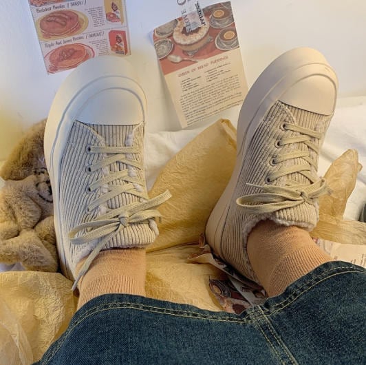 コーデュロイ スニーカー 靴 l レトロ 大人可愛い シンプル お出かけ